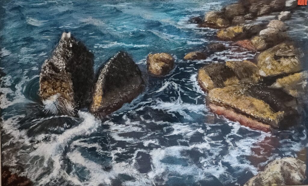 Рисунок сухой пастелью У берега, художник Кухтенкова Галина